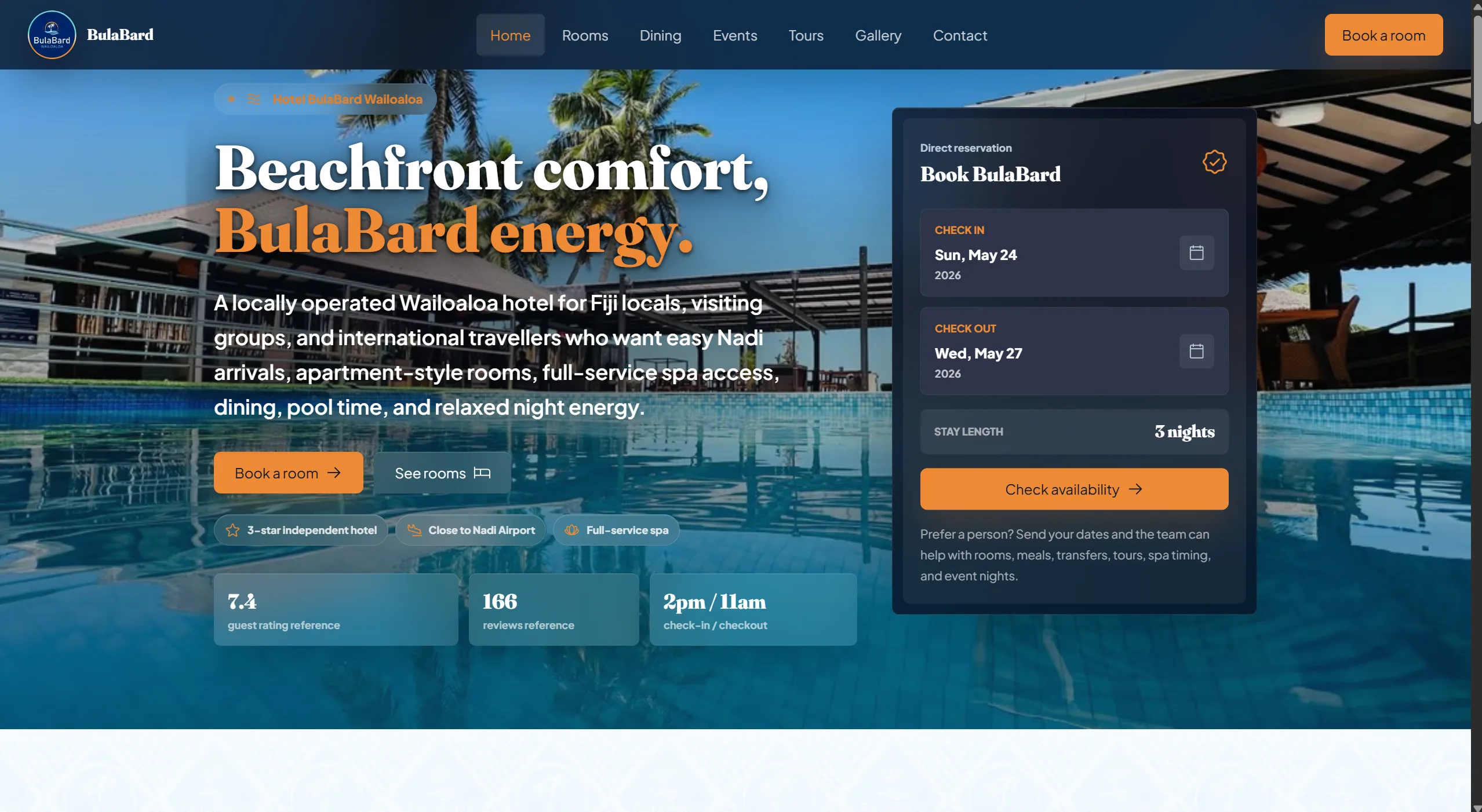 Hotel Bulabard website homepage screenshot